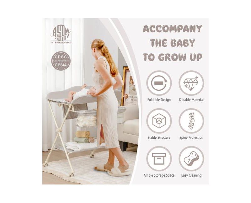 Portable Baby Changing Table with Water Basin and Rolling Wheels for Nursery