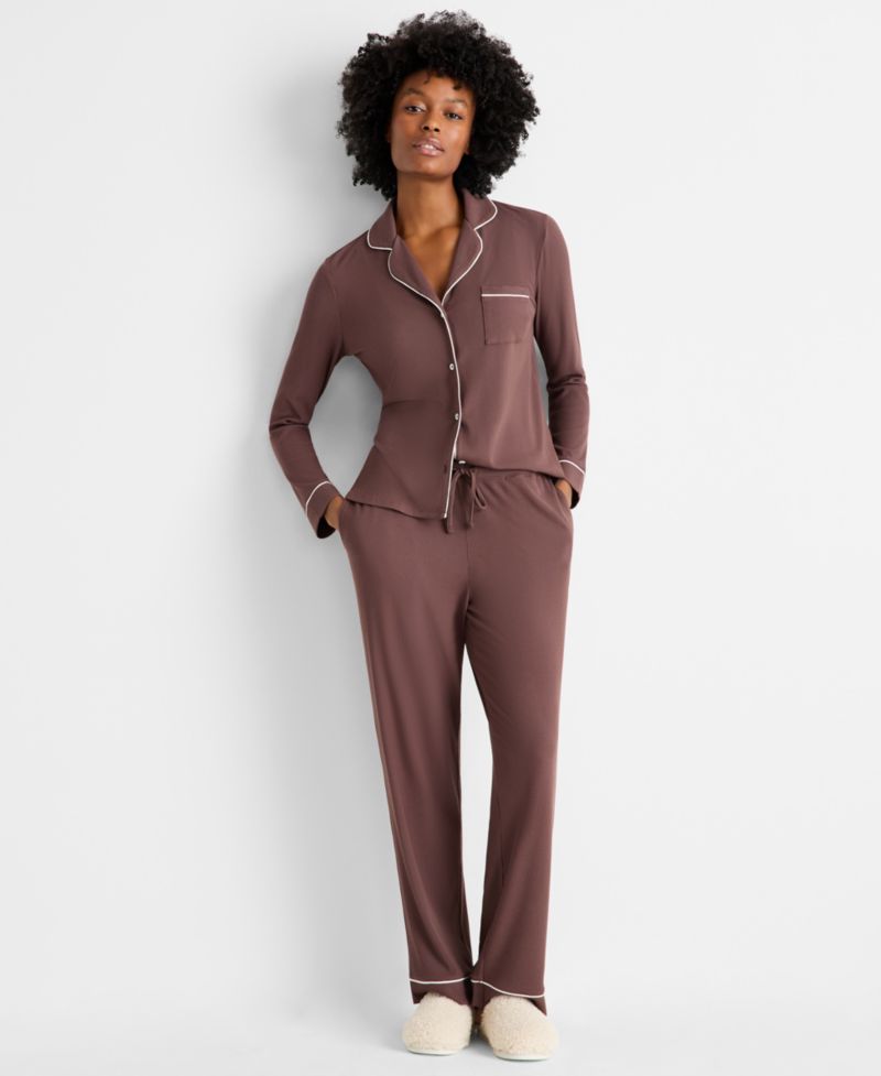 Women's 2-Piece Packaged Ribbed Notched-Collar Pajama set XS-3X