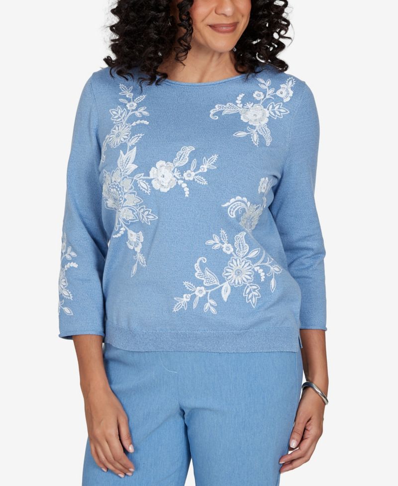 Women's Provence Lacey Floral Embroidered Sweater