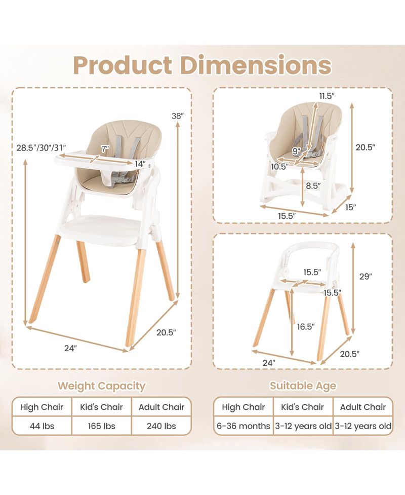 7-in-1 Convertible Adjustable Tray and Adjustable Heights High Chair