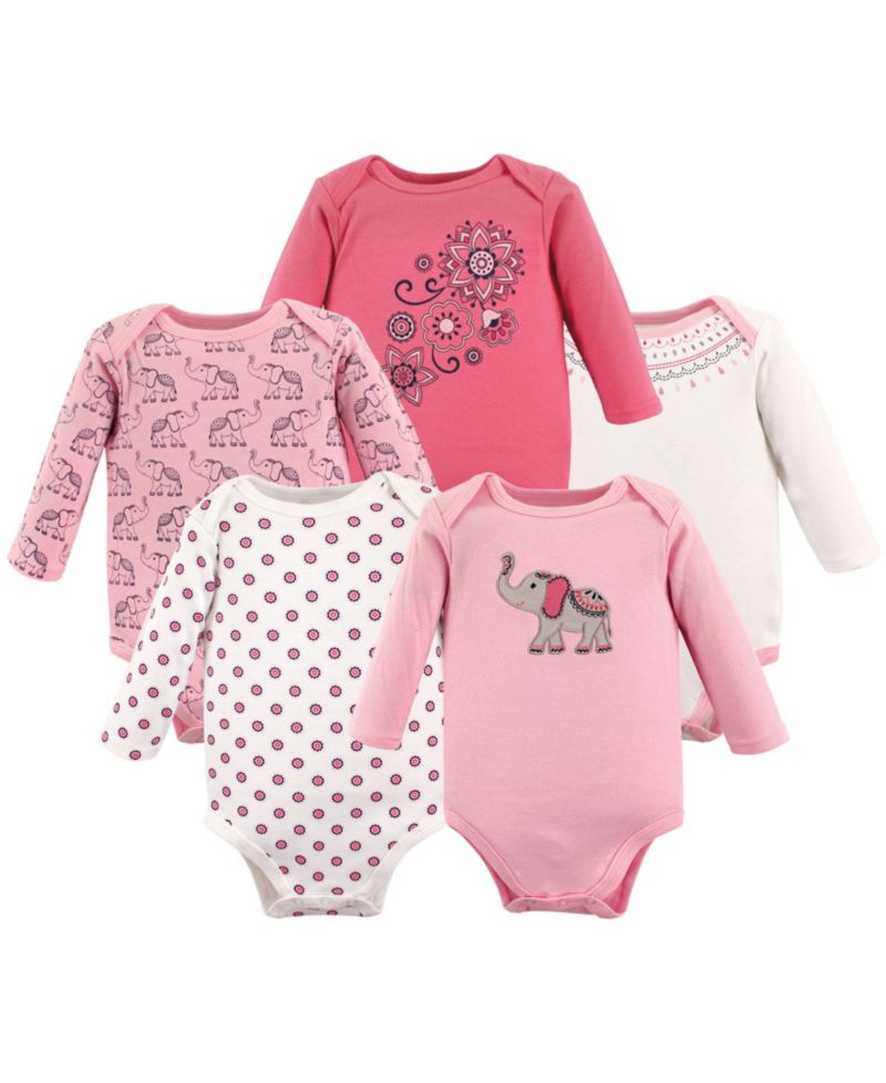 Baby Girls Hudson Soft Cotton Long-Sleeve Onesies (Five Count