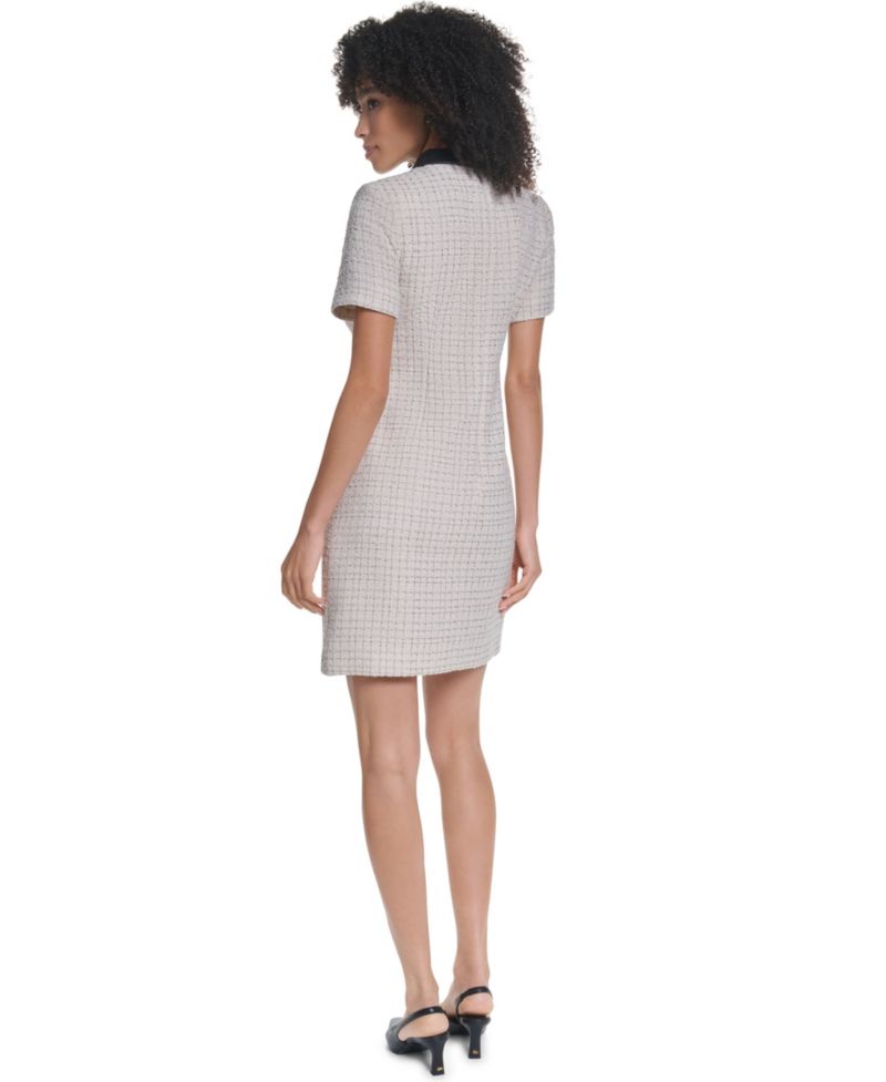 Women's Boucle-Tweed Short-Sleeve Knee-Length Dress