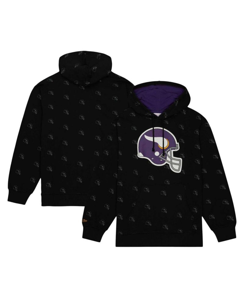 Men's Black Minnesota Vikings Allover Print Fleece Pullover Hoodie