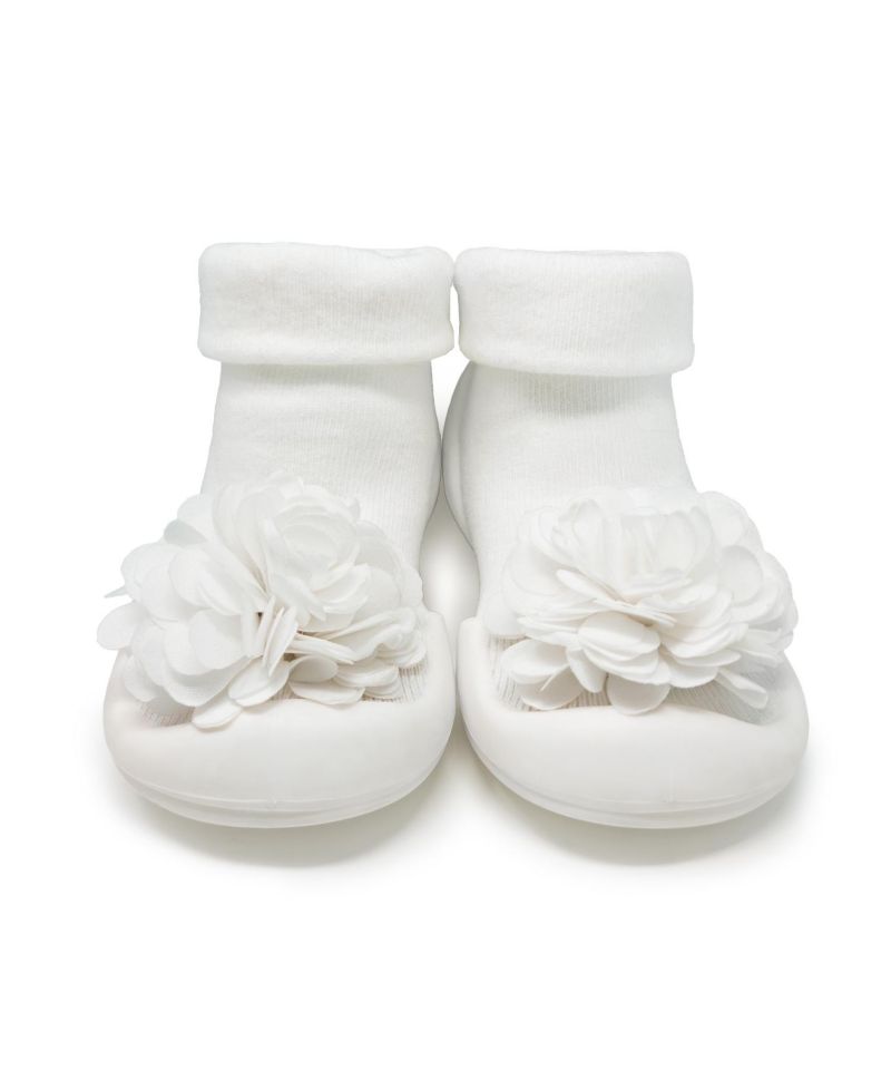 Baby Girl First Walk Sock Shoes Corsage - Snow