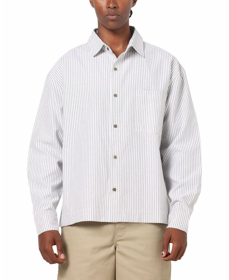 Men's Oxford Stripe Long Sleeve Button Up Shirt