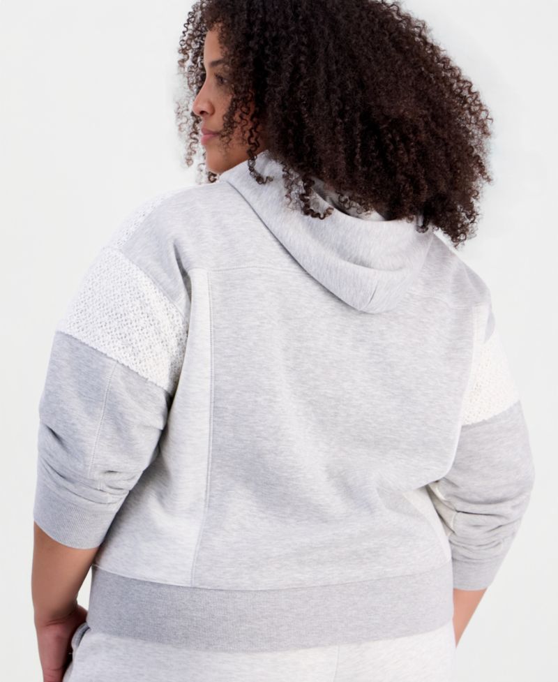 Petite Crochet Cropped Fleece Zip Hoodie