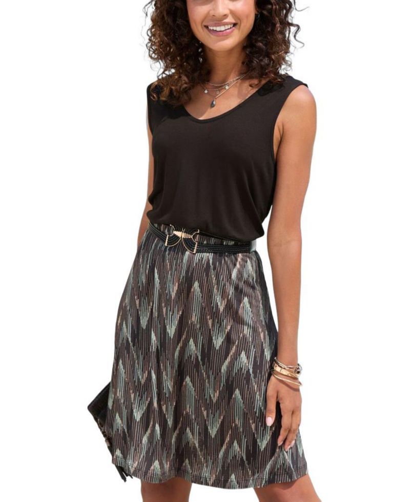 Women's Viscose Printed Pattern A-Line V-Neck Elastic-Waist Short Dress