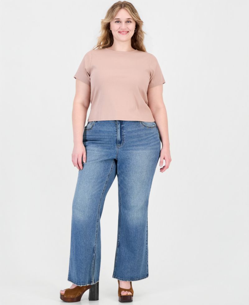 Petite Side Slit Bootcut High-Waisted Jeans