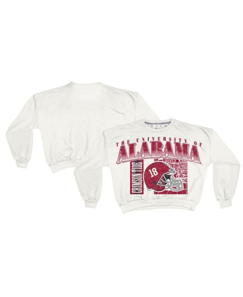 Women's White Alabama Crimson Tide Oversized Janice Retro Waist-Length Sweatshirt