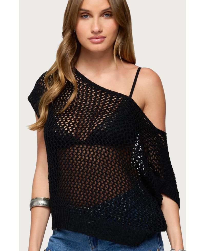 Womens Trix Off Shoulder Open Knit Top
