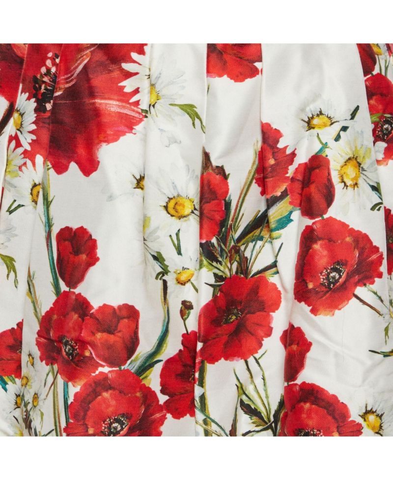 Women's Floral Printed Cotton And Silk Pleated Skirt