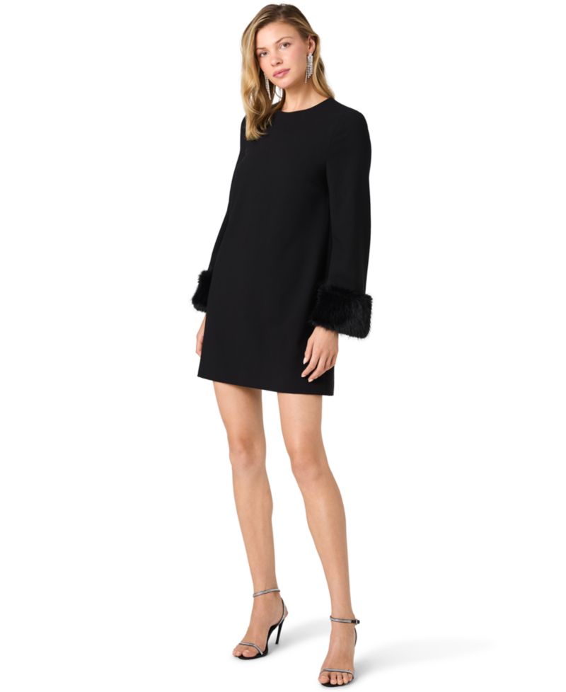 Women's Whisper Faux-Fur-Trimmed A-Line Long-Sleeve Dress