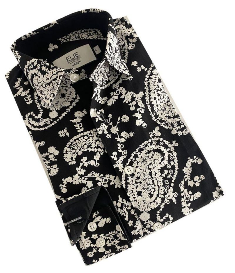 Big Boys Black Paisley Short Sleeve Button Down Shirt
