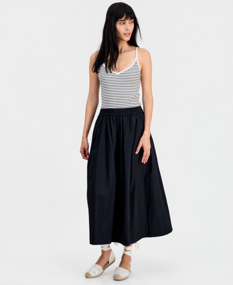 Women's Pull-On Cotton Poplin Midi Skirt