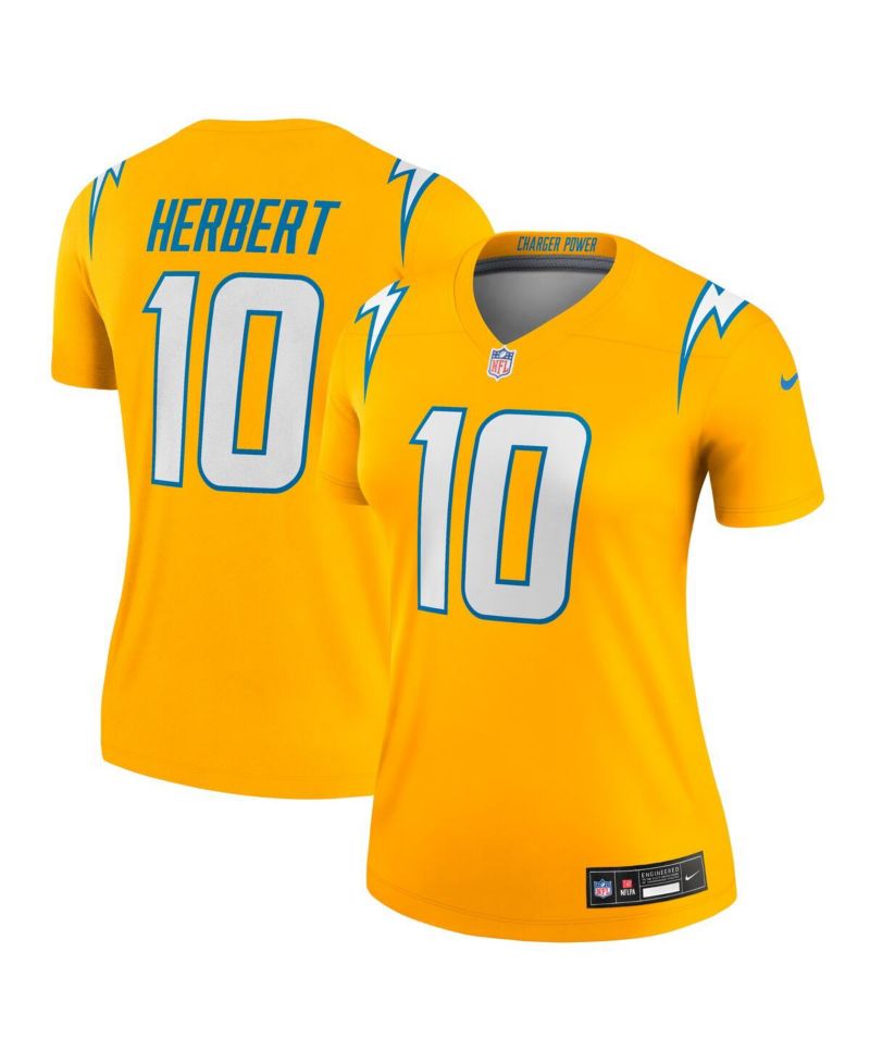 Women's Justin Herbert Gold Los Angeles Chargers Alternate Charger Power Legend Player Performance Top