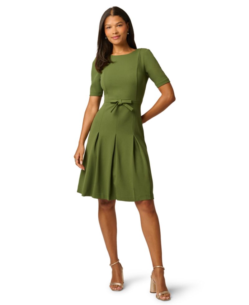 Petite Bow-Front Pleated A-Line Dress