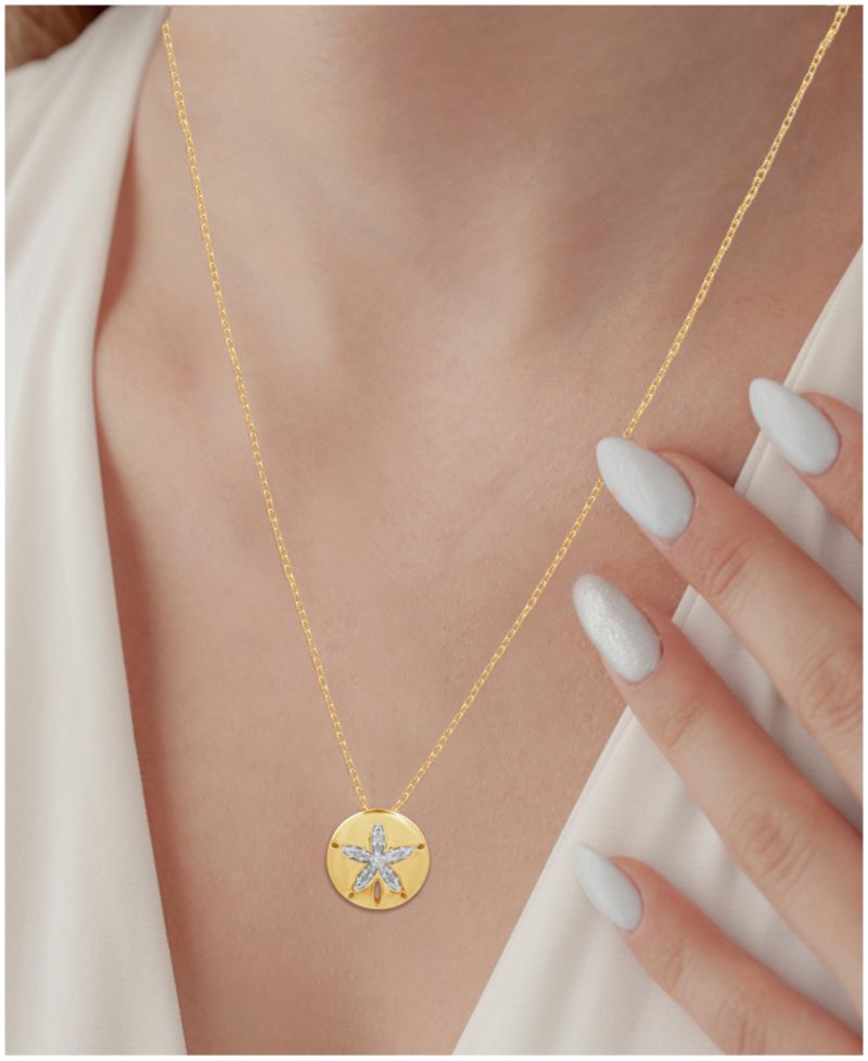 Diamond Sand Dollar 18" Pendant Necklace (1/10 ct. t.w.) in 14k Gold-Plated Sterling Silver