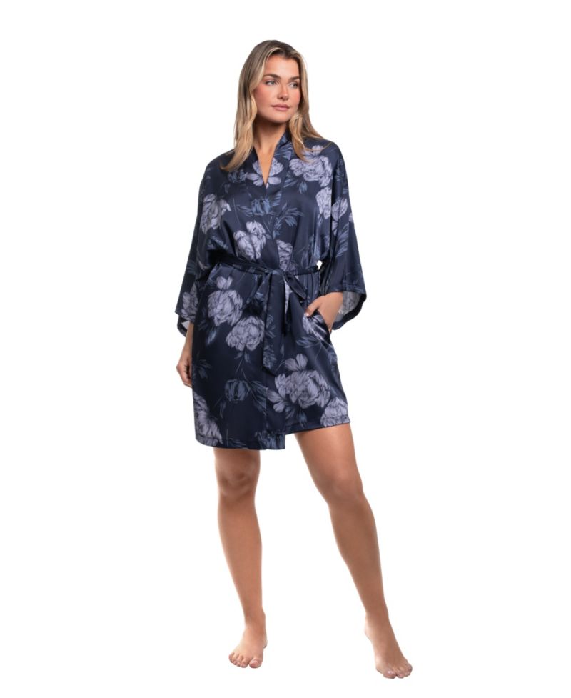 Women's Brighton Floral 3/4-Sleeve Satin Wrapper