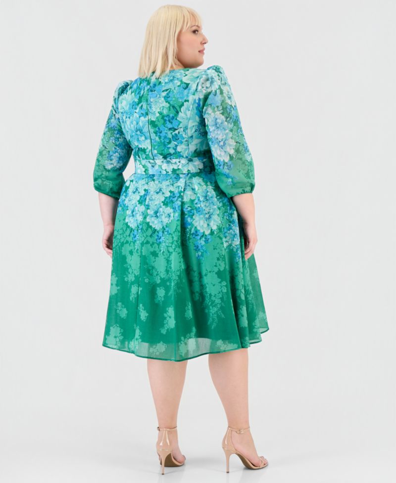 Petite Printed Long-Sleeve Belted Dress