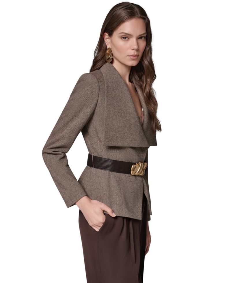 Women Cropped Shoulder-Padded Belted Blazer