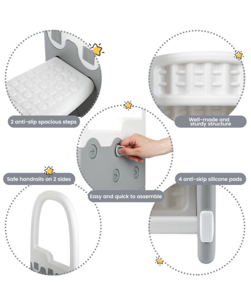 Non-Slip Handles and Stable Design 2-Step Toddler Step Stool - Plastic Step Stool for Bathroom Basin, Kitchen Counter and Potty Training