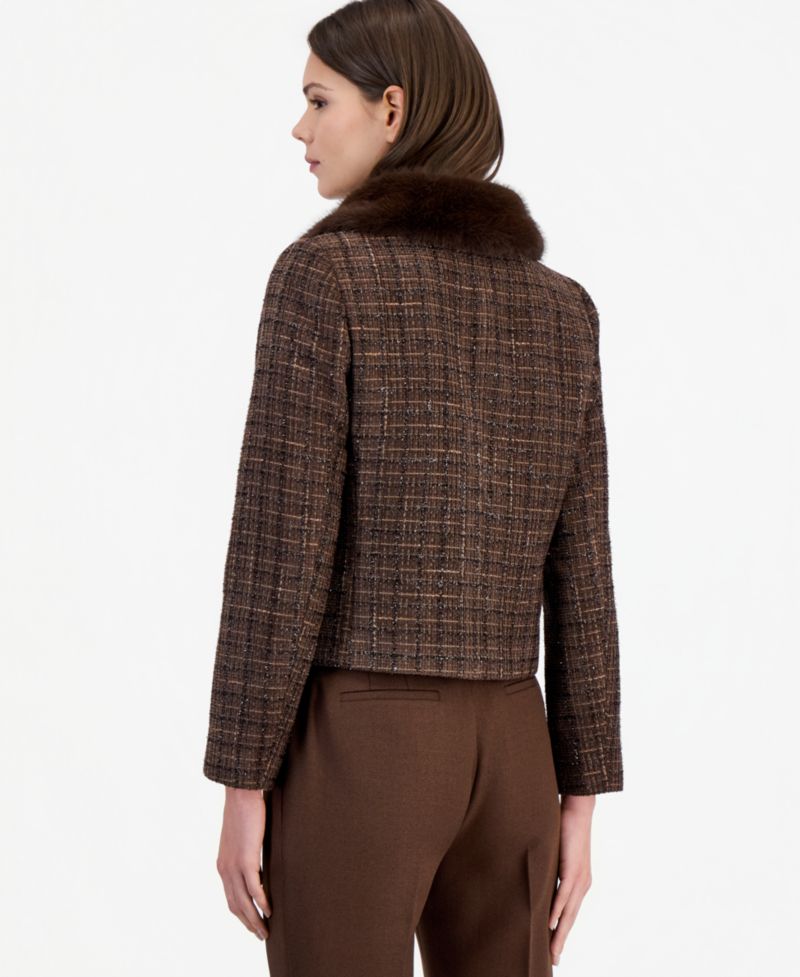 Women's Cropped Boucl&eacute; Plaid Jacket