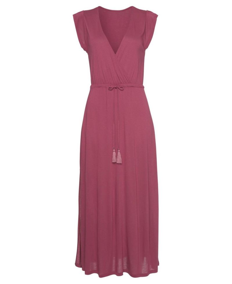 Women's Viscose Printed Side Slit A-Line V-Neck Elastic-Waist Maxi Dress