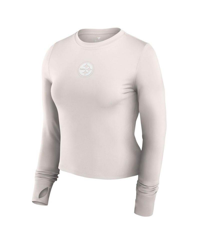 Women's White Pittsburgh Steelers Studio Fitted Long Sleeve Gym Top