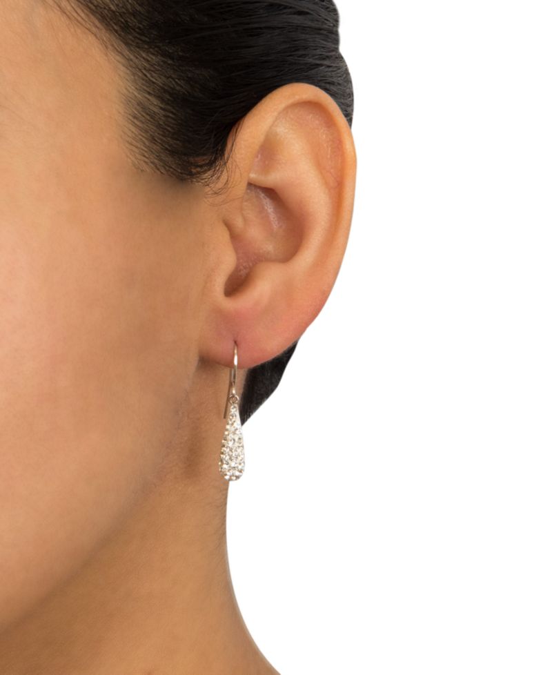Pave Crystal Teardrop Earrings in Sterling Silver. Available in Clear, Black, Blue, Multi, Purple or Red