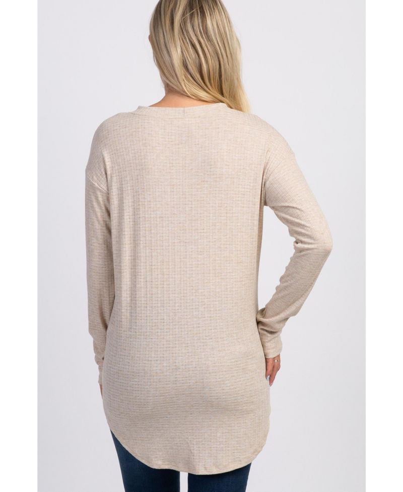 Women's Ivory Long Sleeve Ribbed Top