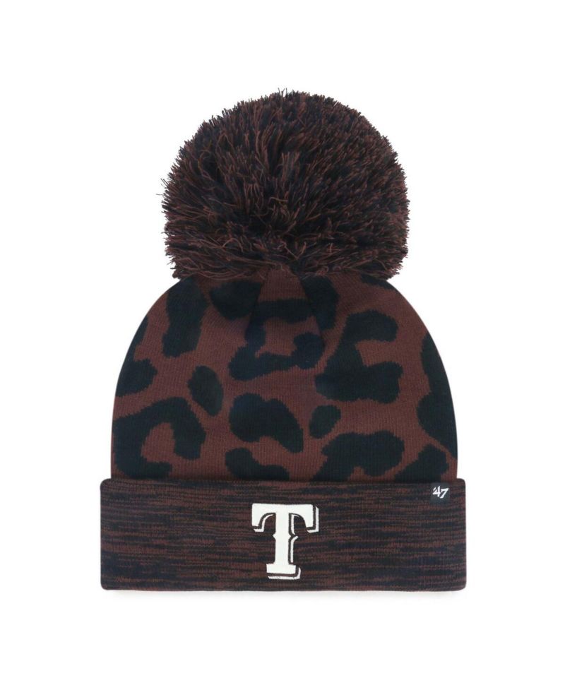 Women's Brown Texas Rangers Rosette Cuffed Knit Hat with Pom