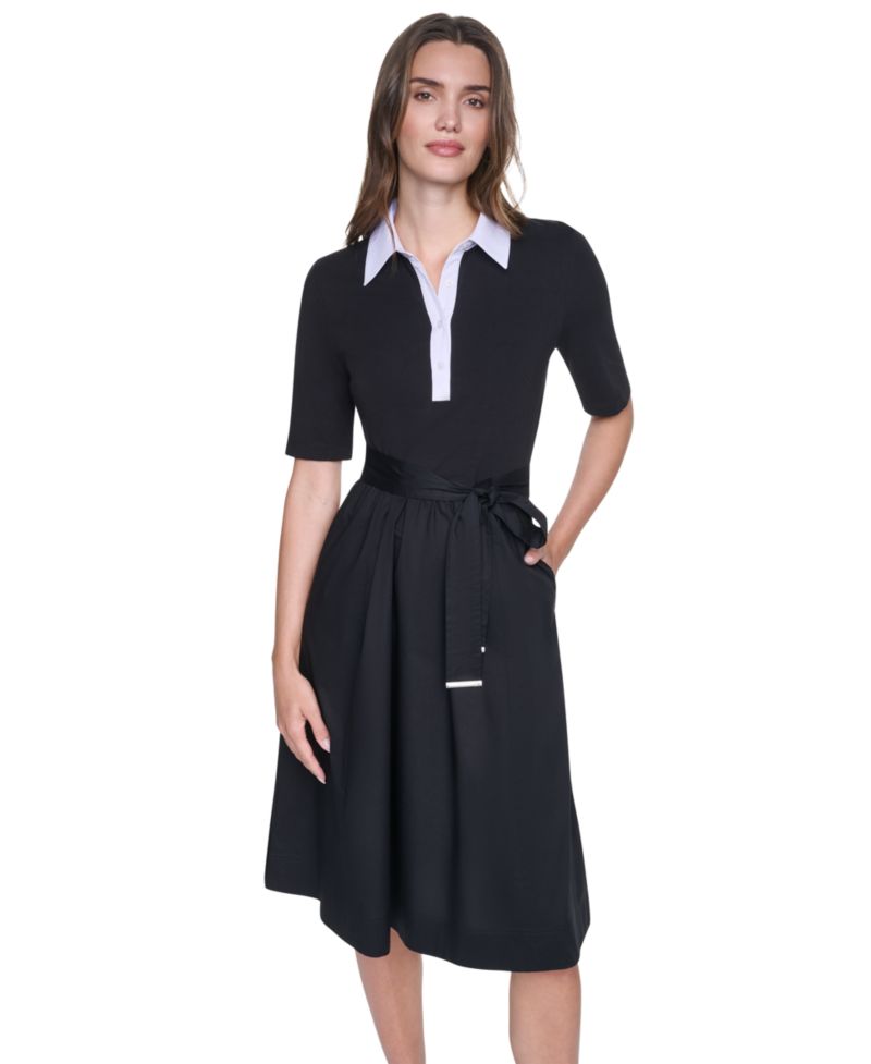 Women's Collared Short-Sleeve Shirt-Dress