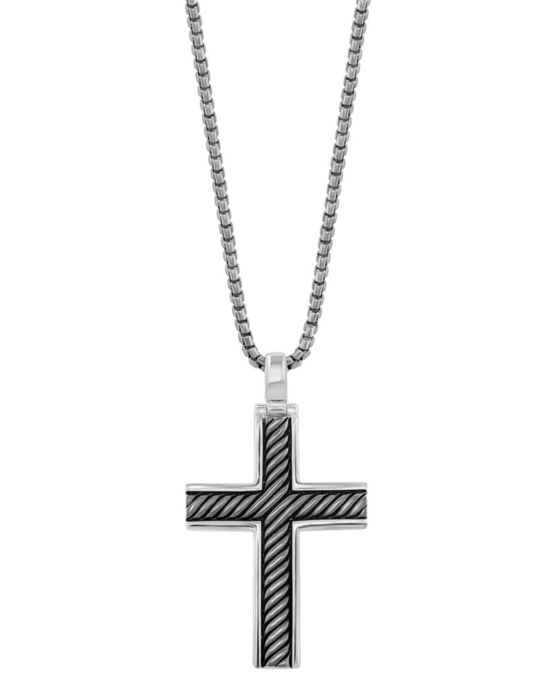 EFFY® Men's Black Rhodium Cross 22" Pendant Necklace in Sterling Silver