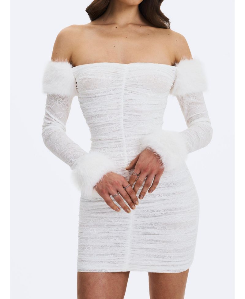 Women's Lani Lace Off-Shoulder Ruched Mini Dress