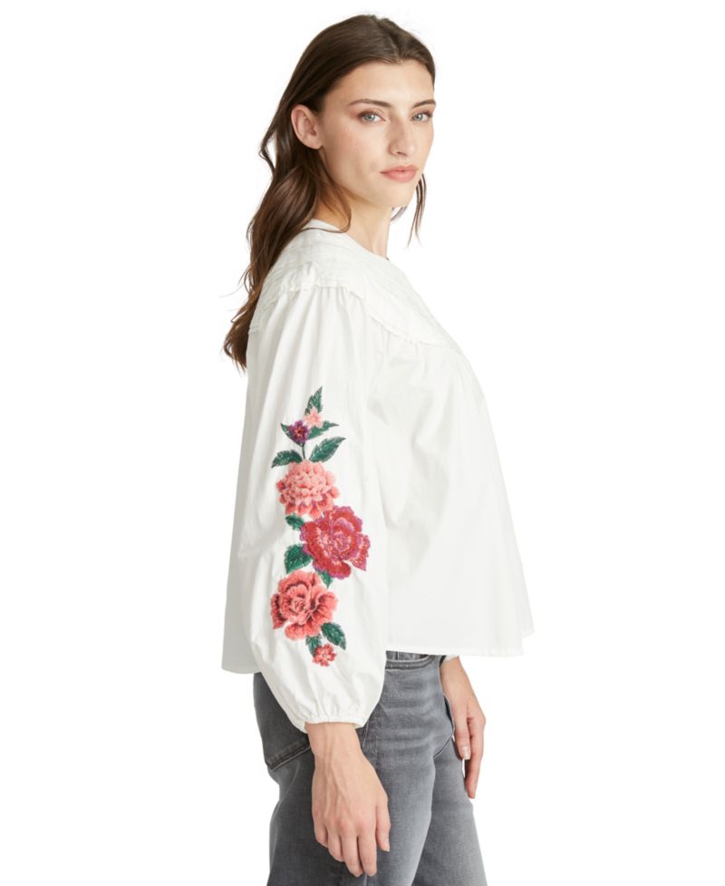 Women's Rustic Roses Long-Sleeve Floral-Embroidered Blouse