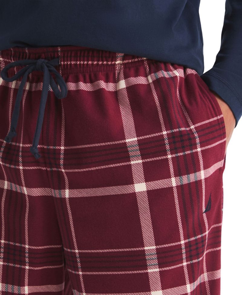 Men's Cozy Open Bottom Plaid Fleece Relaxed-fit Pajama Pants