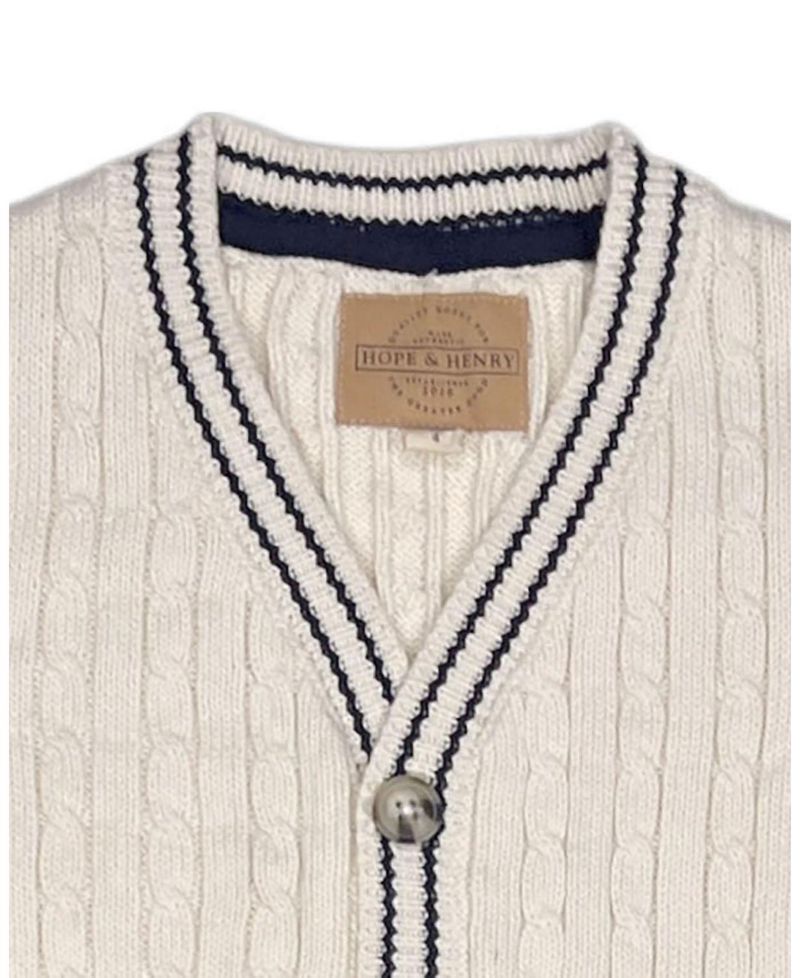 Little and Big Boys' S- XL Organic Cable Cardigan Sweater with Tipping