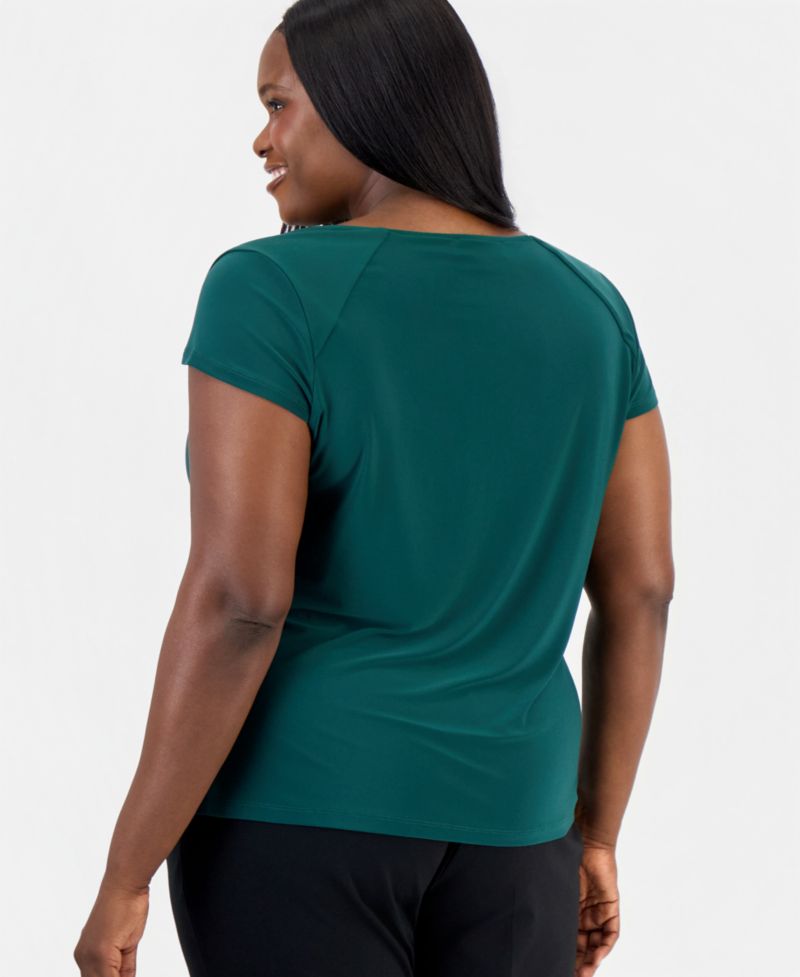 Plus Size Cap-Sleeve Cowl-Neck Blouse