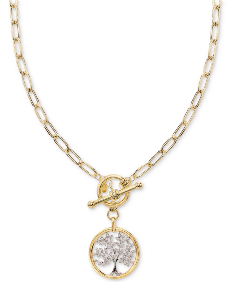 Diamond Family Tree Paperclip Link 18" Toggle Necklace (1/5 ct. t.w.) in Sterling Silver & 14k Gold-Plate