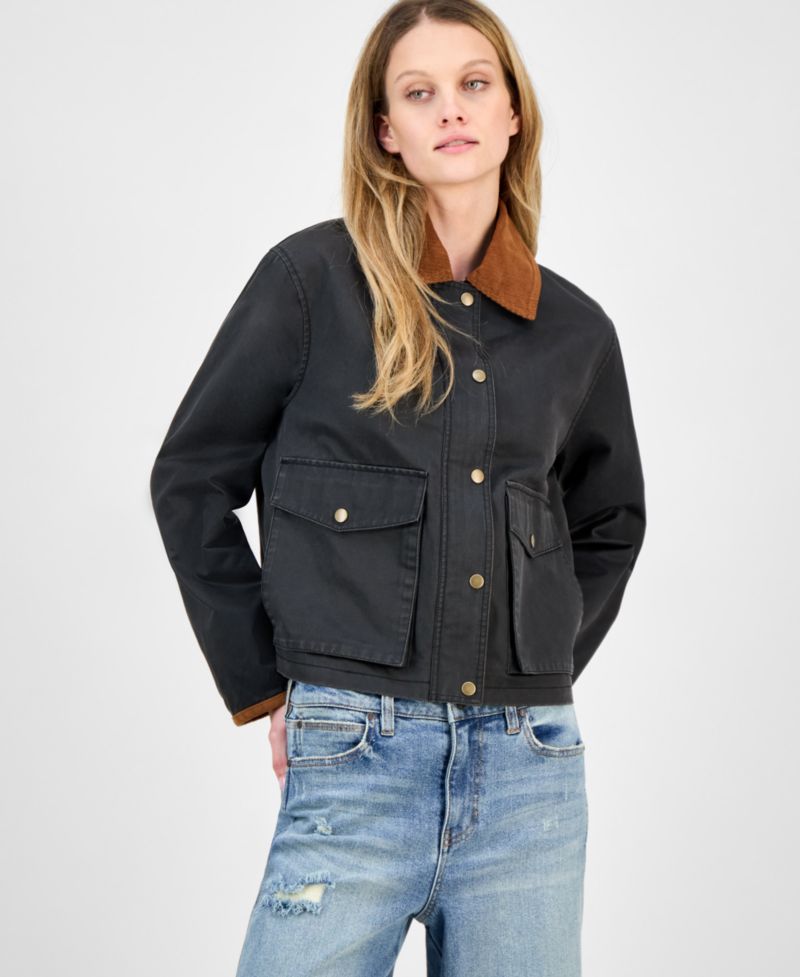 Juniors' Corduroy-Collar Barn Jacket