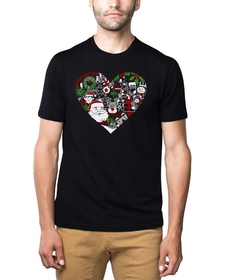 Men's Christmas Themed Heart Word Art Cotton and Polyester Blend T-Shirt