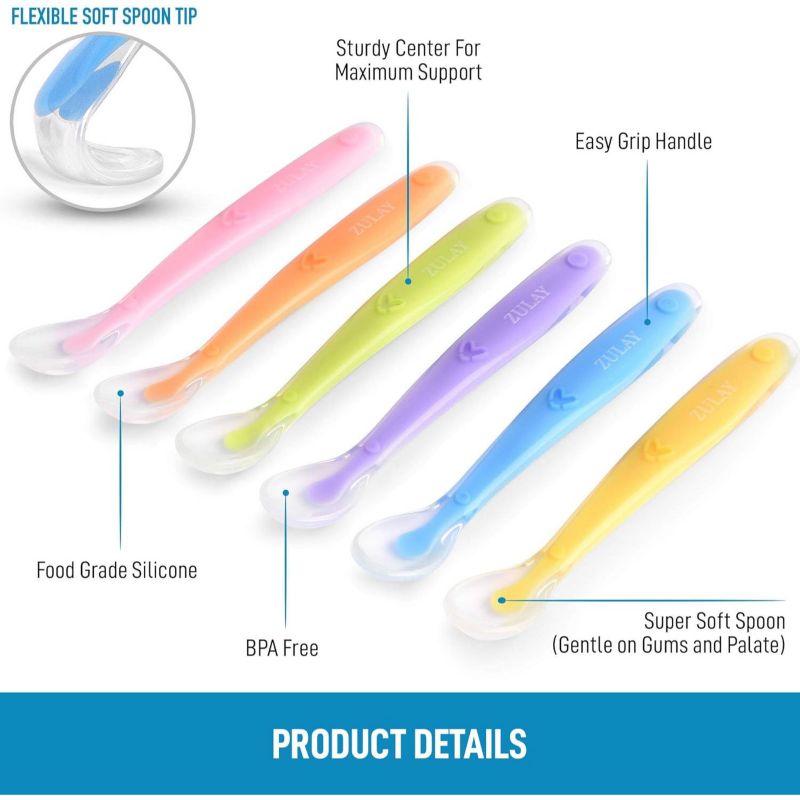 6 Pack Silicone Baby Spoon - First Stage Baby Feeding Spoon