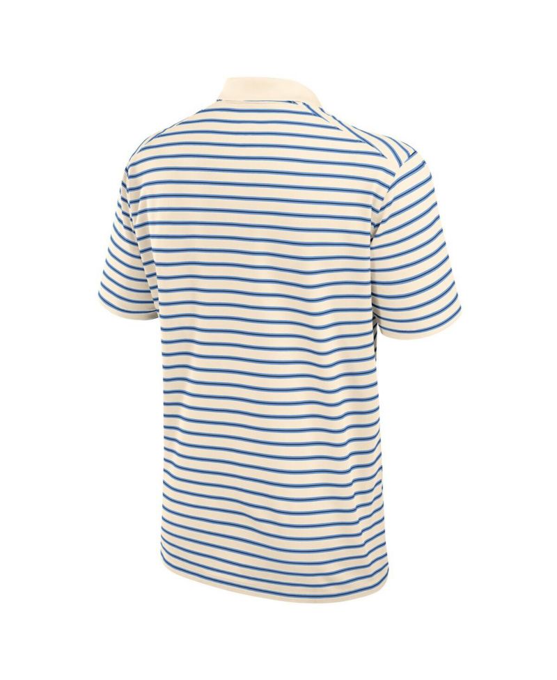 Men's Tan/Carolina Blue North Carolina Tar Heels Striped Primary Logo Performance Polo Shirt