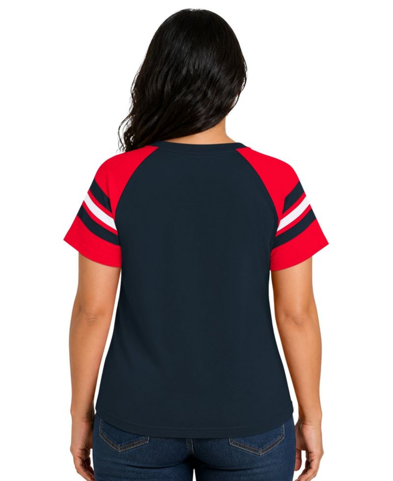 Women's Navy Houston Texans Plus Size Game On Notch Neck Raglan T-Shirt
