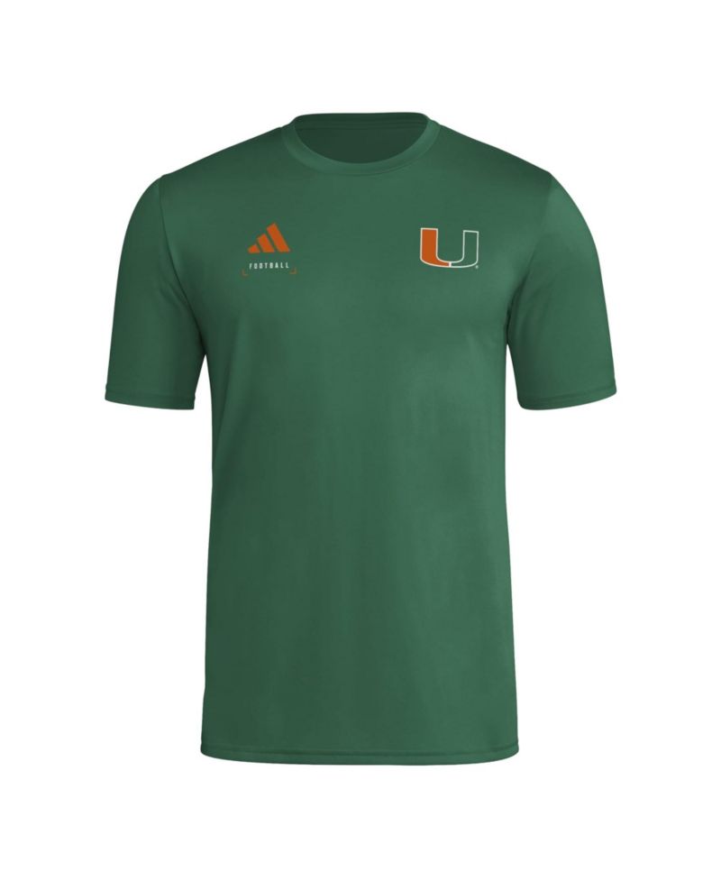 Men's Green Miami Hurricanes Locker Football Icon AEROREADY Pre-Game T-Shirt