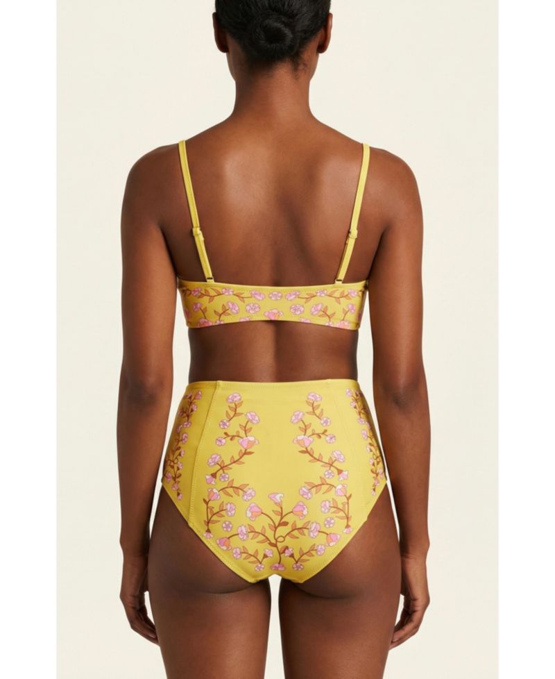 Women's Yellow Bloom High Waisted Bikini Bottom