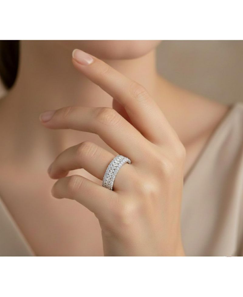 Sterling Silver White Gold Plated Brilliant 360-Degree CZ Ring
