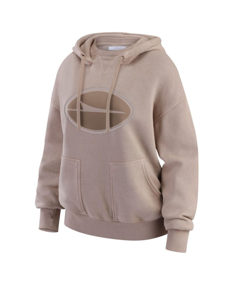 Women's Tan New York Jets Washed Pullover Crewdie