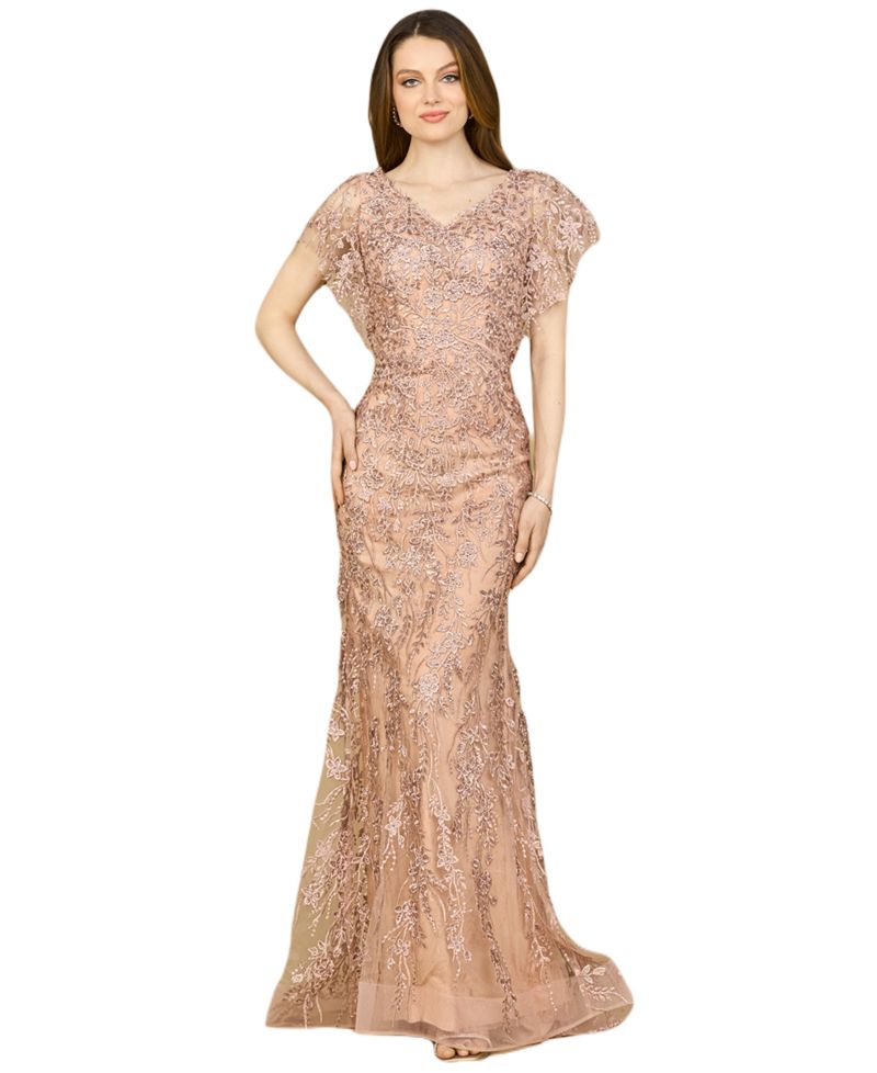 Women's Cap Sleeve Mermaid V-neck Gown