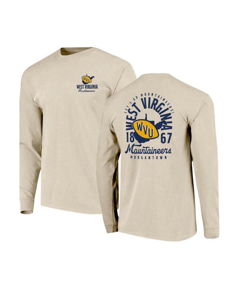 Men's Natural West Virginia Mountaineers Comfort Colors Mascot Overlay Long Sleeve T-Shirt